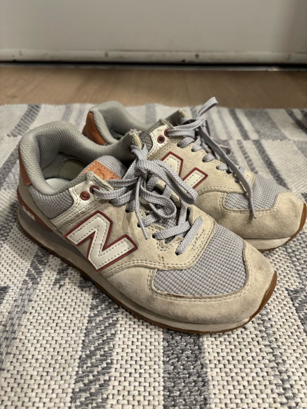 New Balance 575 Gray Suede & Mesh Sneakers with Brown Accents
